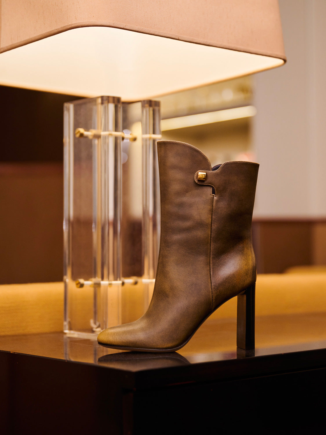 Bottines Gabriella en cuir piper brun doré et talon moyen