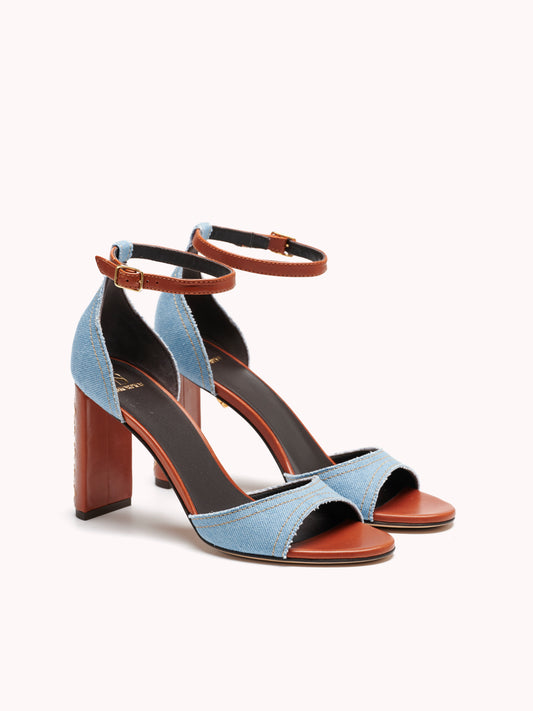 Sandales à talons hauts Valentina Luc en denim bleu - Maison Skorpios par Adriana Abascal