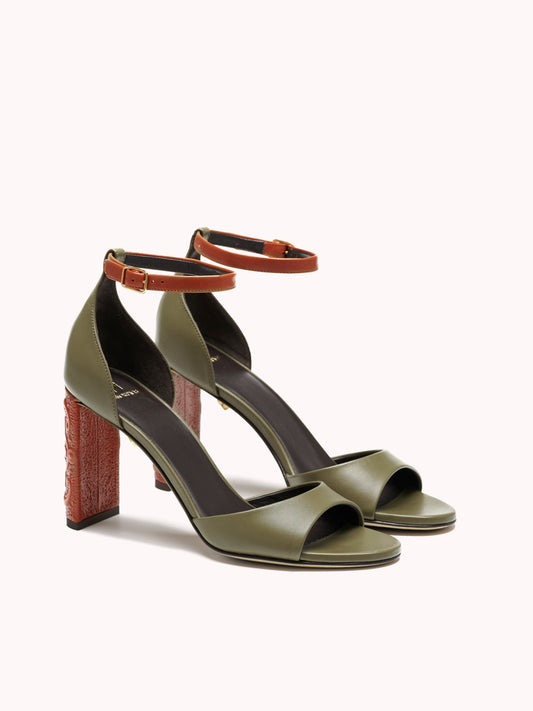 Sandales à talons hauts Valentina Maca en cuir nappa vert - Maison Skorpios par Adriana Abascal
