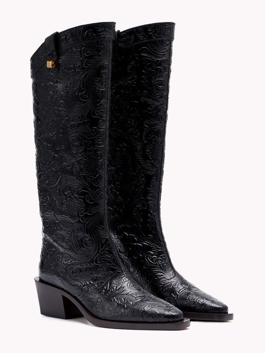 Bottes western Sienna Borgia en cuir noir - Maison Skorpios par Adriana Abascal