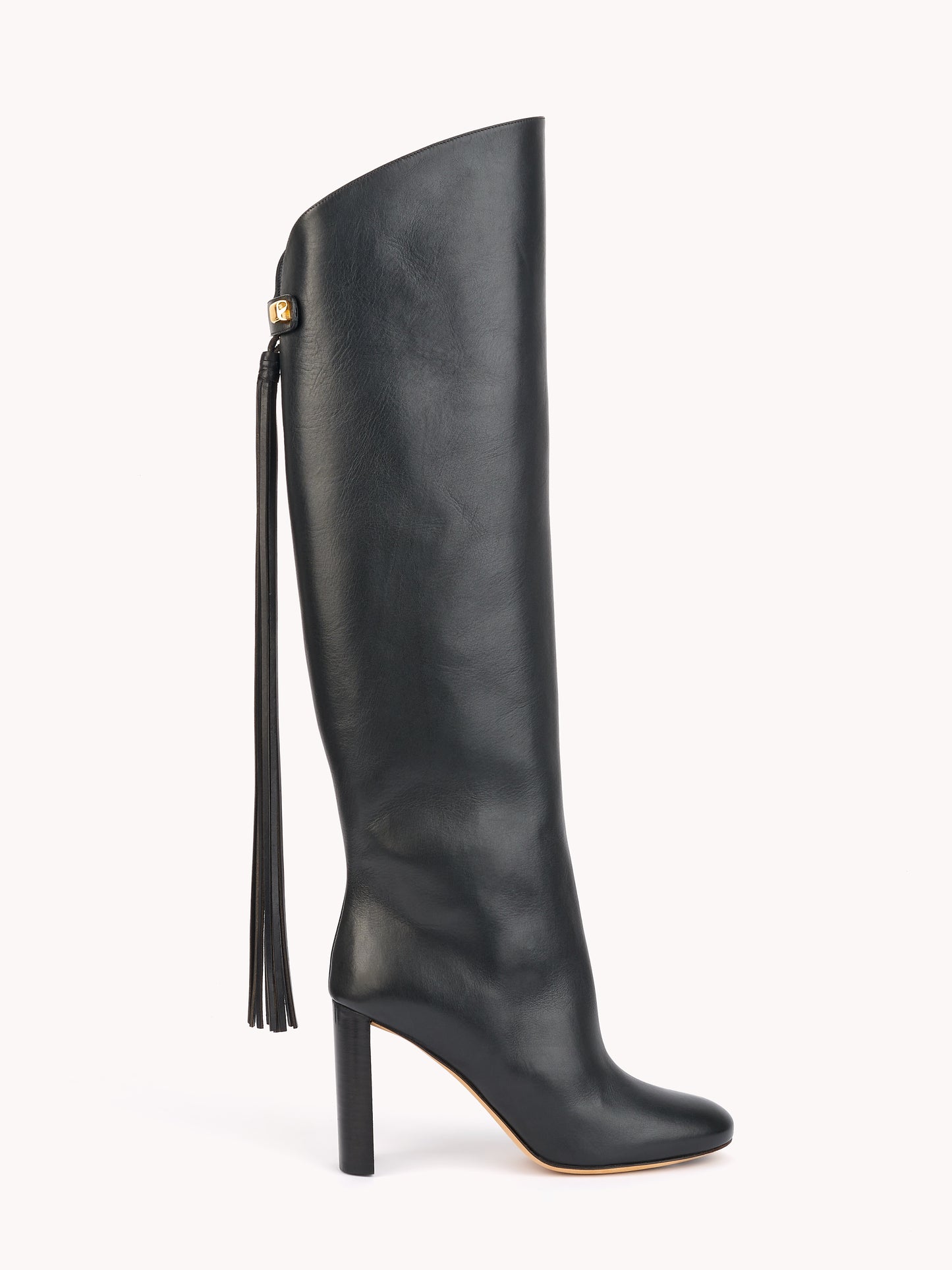 Luxury black leather boots with fringes Maison skorpios by adriana abascal Emanuele filiberto