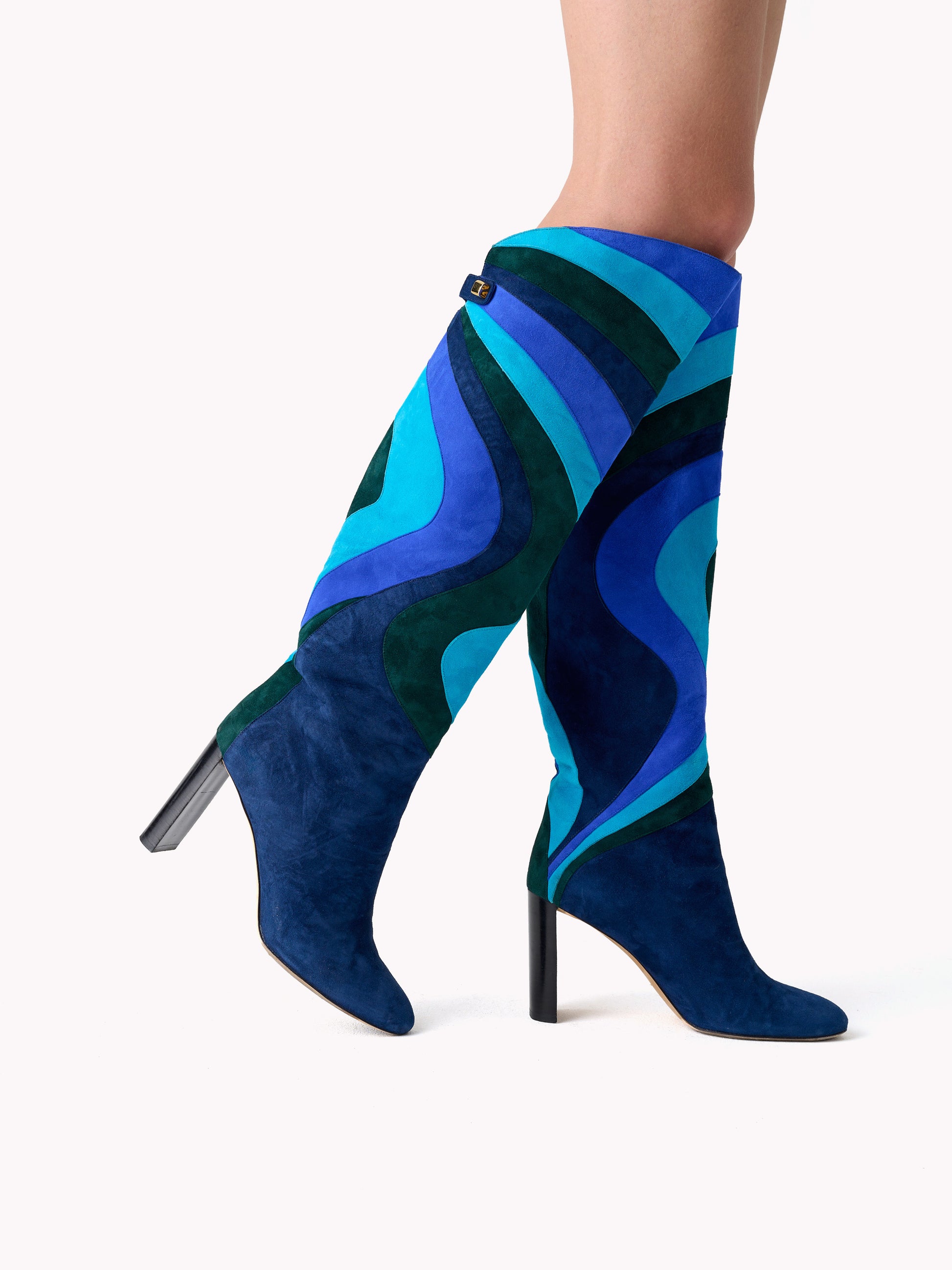 Sophisticated suede blue patchwork boots for women maison skorpios by adriana abascal Filiberto de Saboya