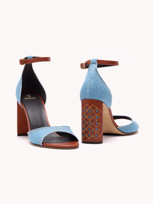 Sandales à talons hauts Valentina Luc en denim bleu - Maison Skorpios par Adriana Abascal