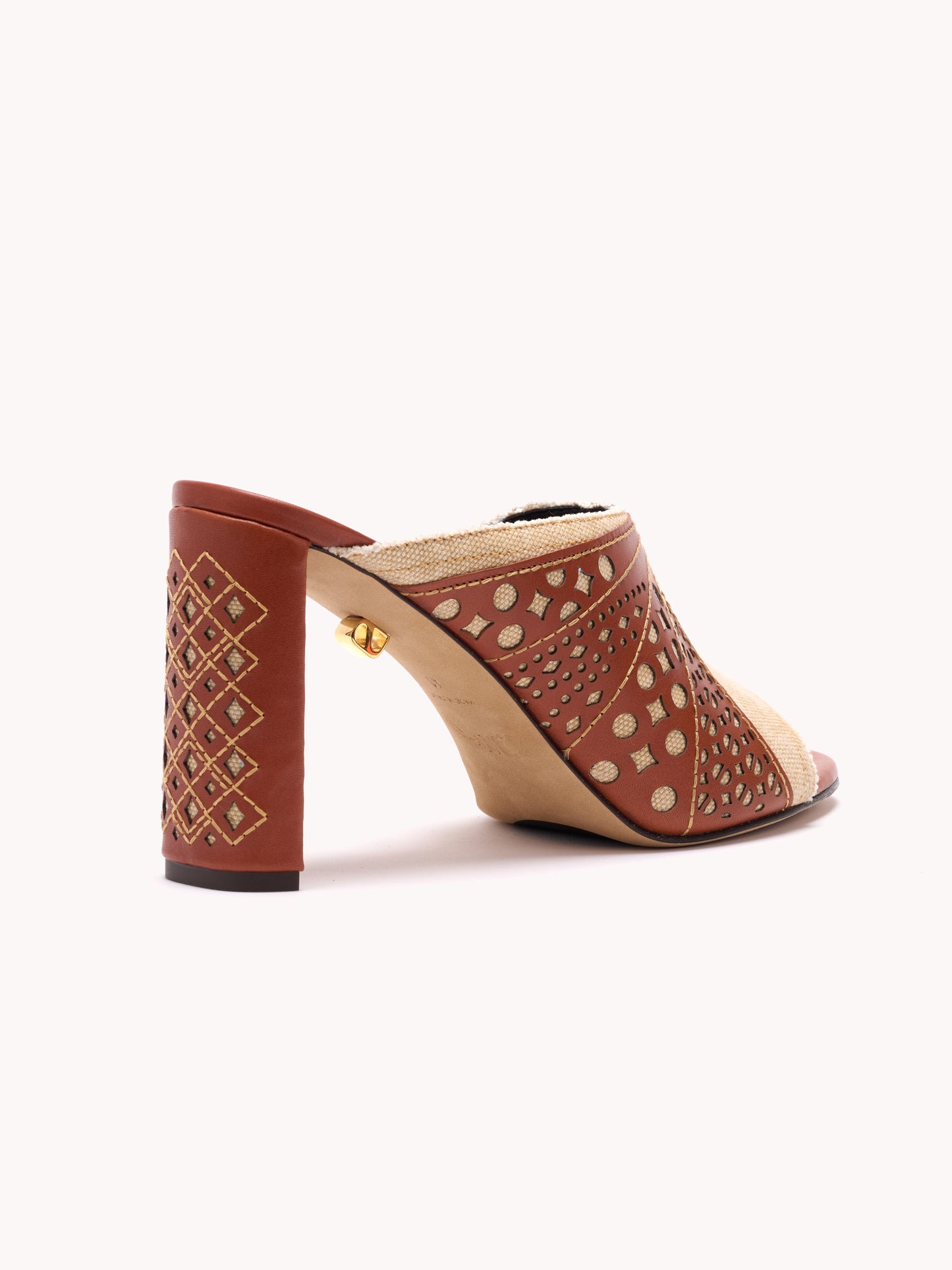 Elegant canvas beige high-heel mules maison skorpios by adriana abascal emanuele filiberto