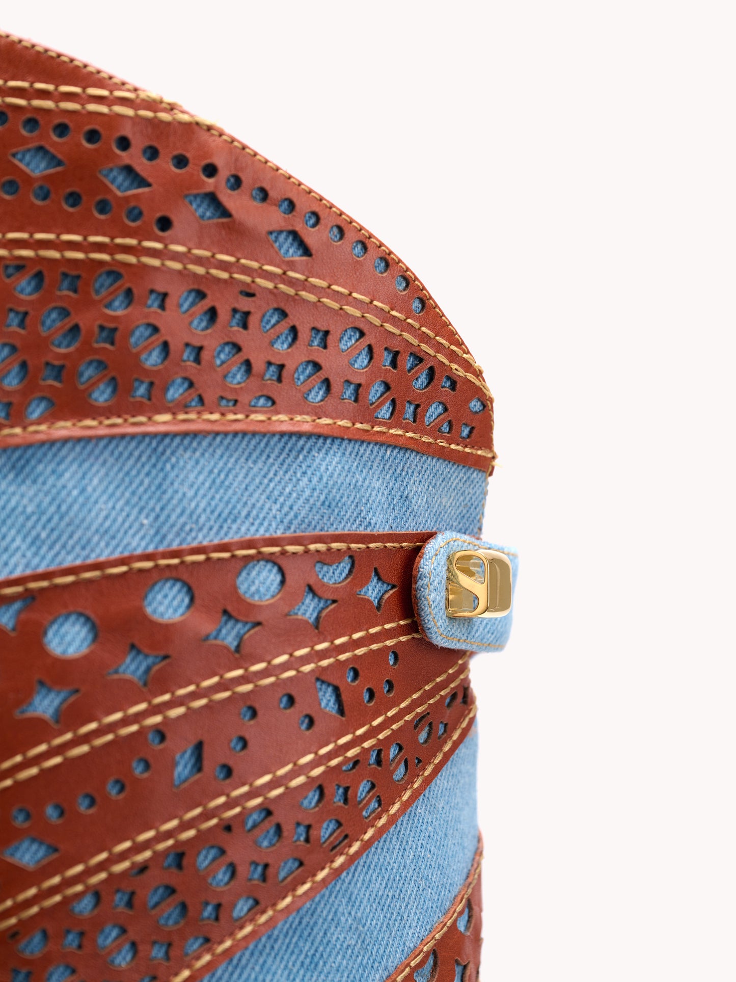 Brown leather patchwork and denim light blue boots skorpios