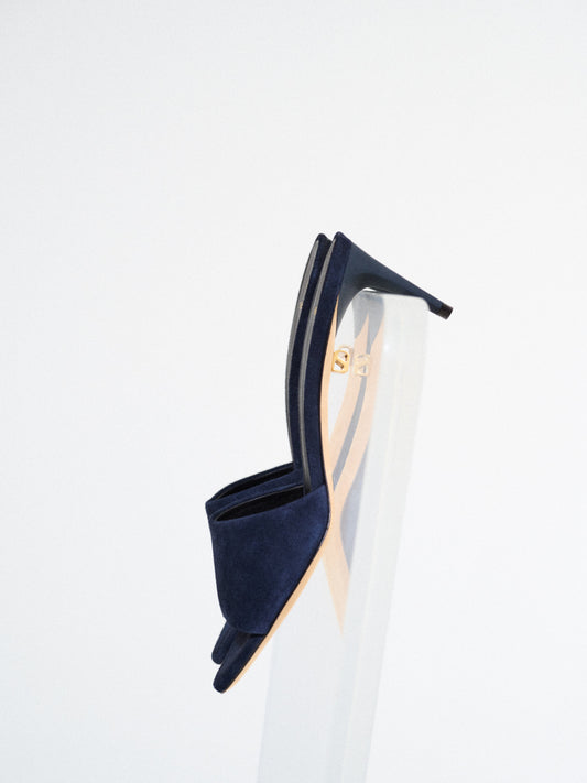 Mules à talons moyens Ines Up en cachemire bleu - Maison Skorpios par Adriana Abascal