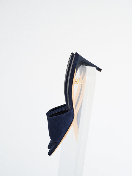 elegant mid-heel mules in navy suede made in italy skorpios