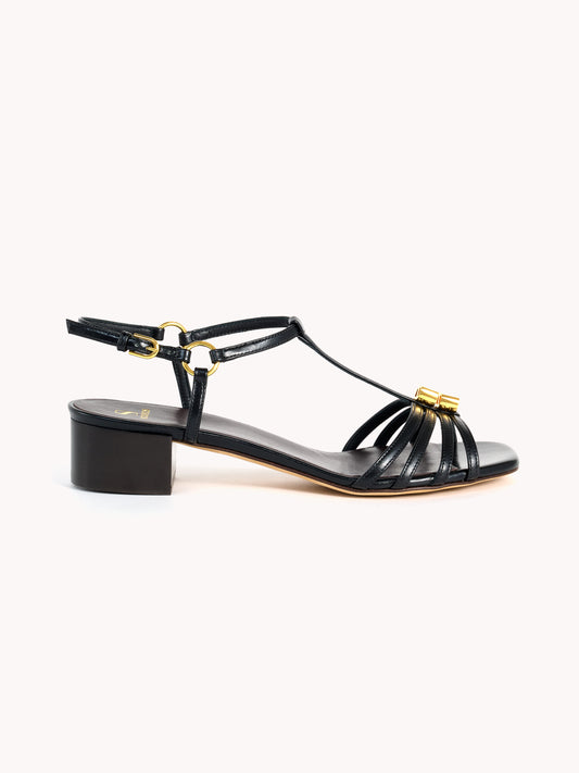 Sandales à petits talons Carla en cuir nappa noir - Maison Skorpios par Adriana Abascal