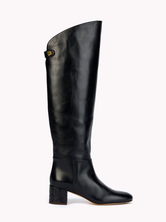 Designer boots for women in black leather and mid heels by Adriana abascal Emanuele filiberto
