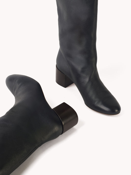 mid heel boots in nappa black leather maison skorpios by adriana abascal emanuele filiberto