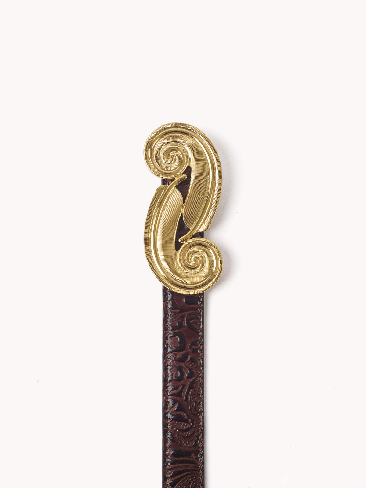 Ceinture Plume en cuir floral embossé marron pécan Charro Borgia