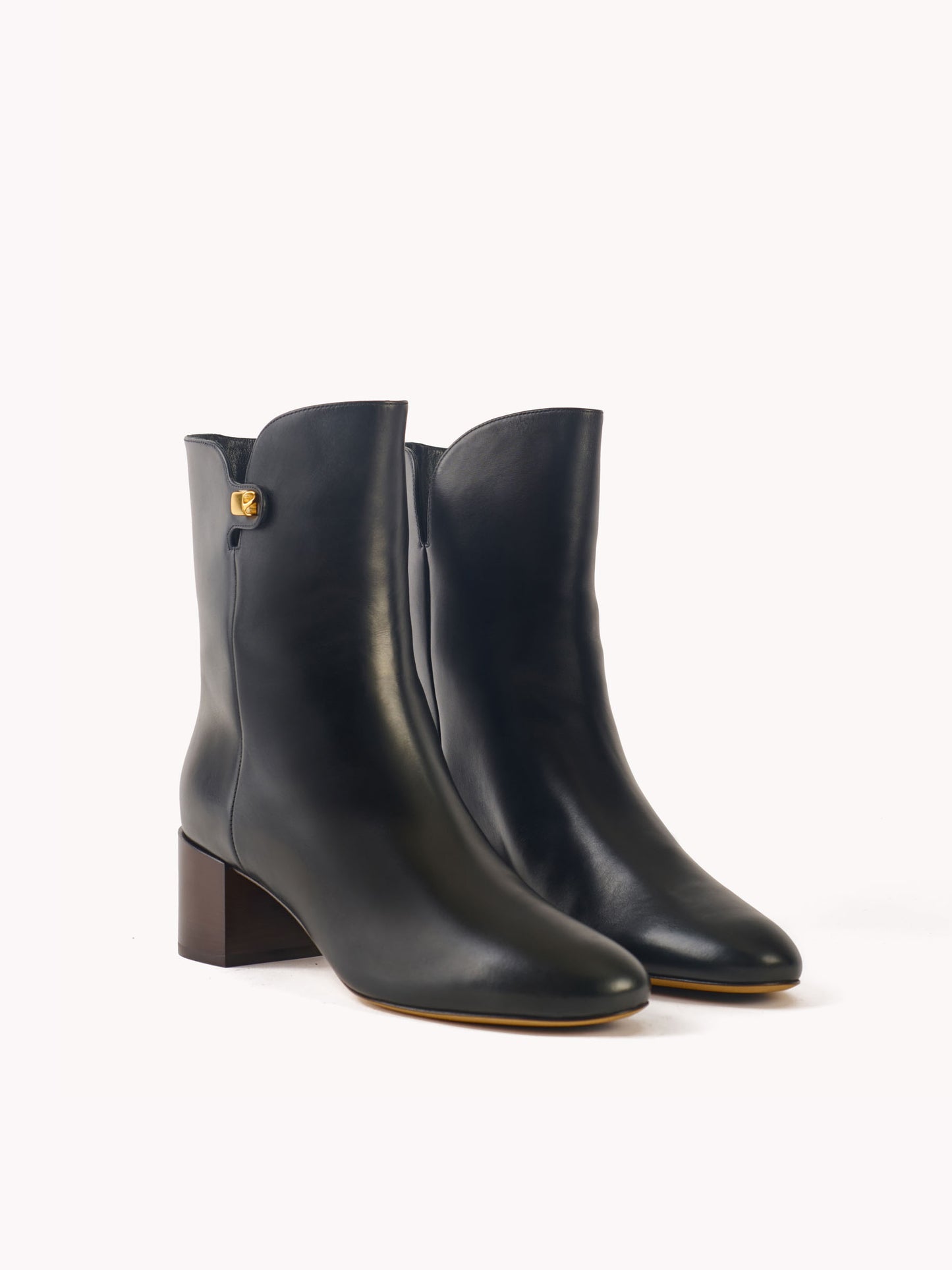 Gaby mid-heel piper black leather ankle boots - Maison Skorpios by Adriana Abascal