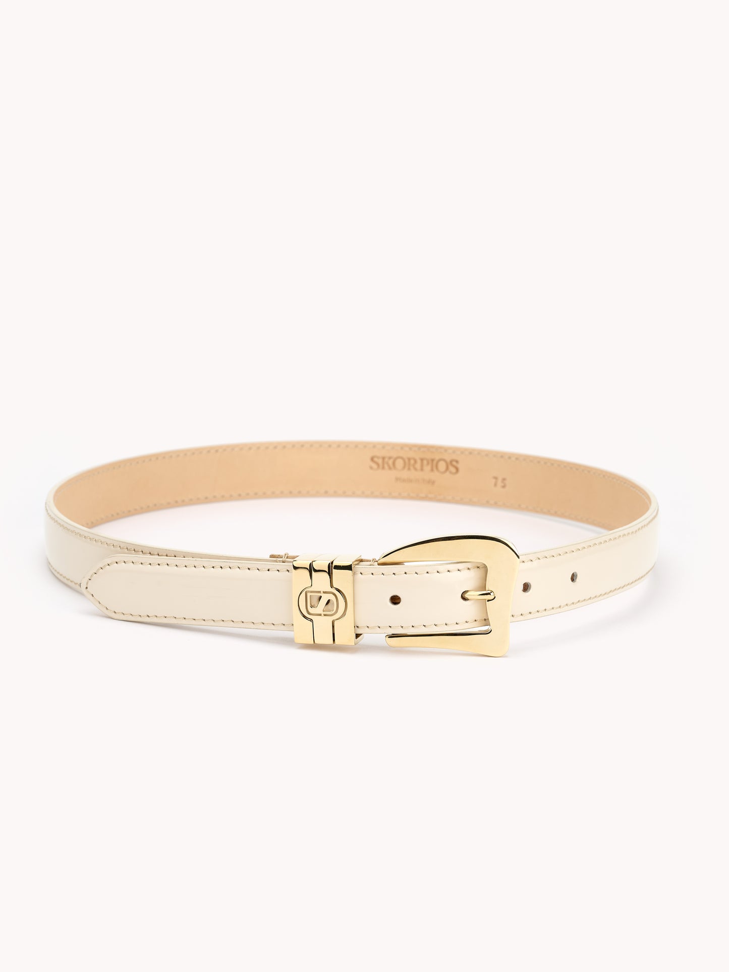 luxury belt for women in beige cream shiny calf leather Maison Skorpios by Adriana Abascal