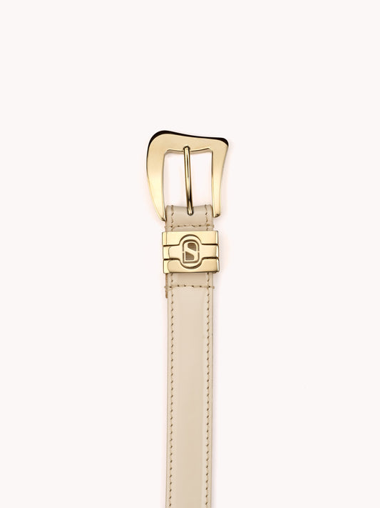 glossy belt elegant beige calf leather Maison Skorpios by Adriana Abascal