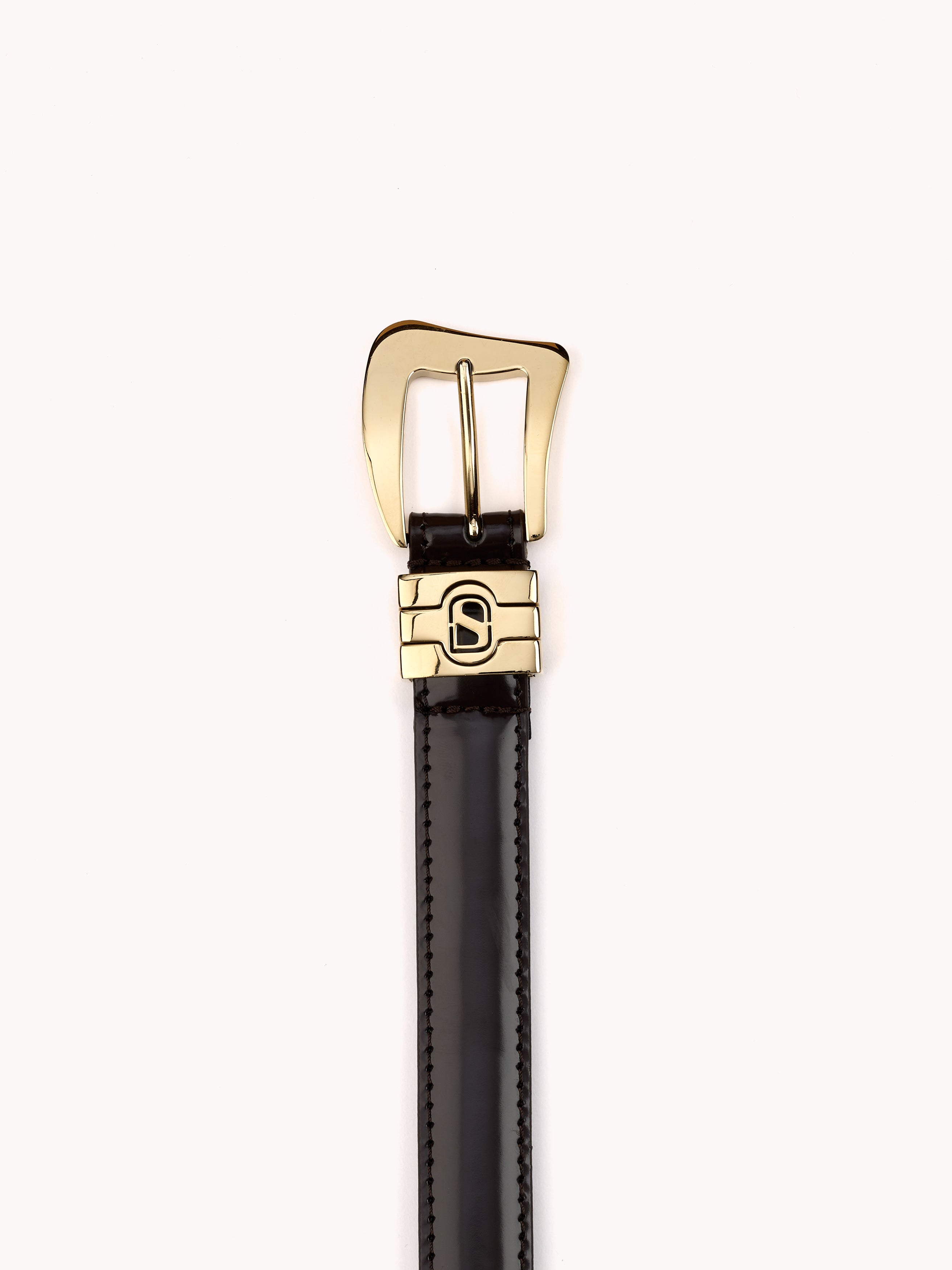 luxury belt in elegant brown shiny calf leather Maison Skorpios by Adriana Abascal