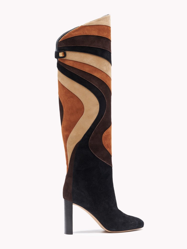 erplain_file_id:764418 - Aurora high-heel suede patchwork brown sahara boots