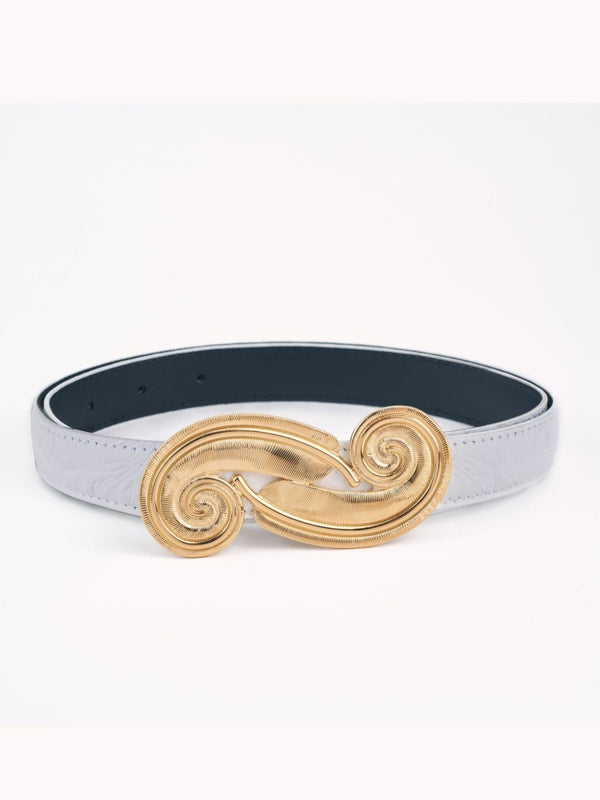 erplain_file_id:765617 - Feather belt in white floral embossed leather Charro Borgia