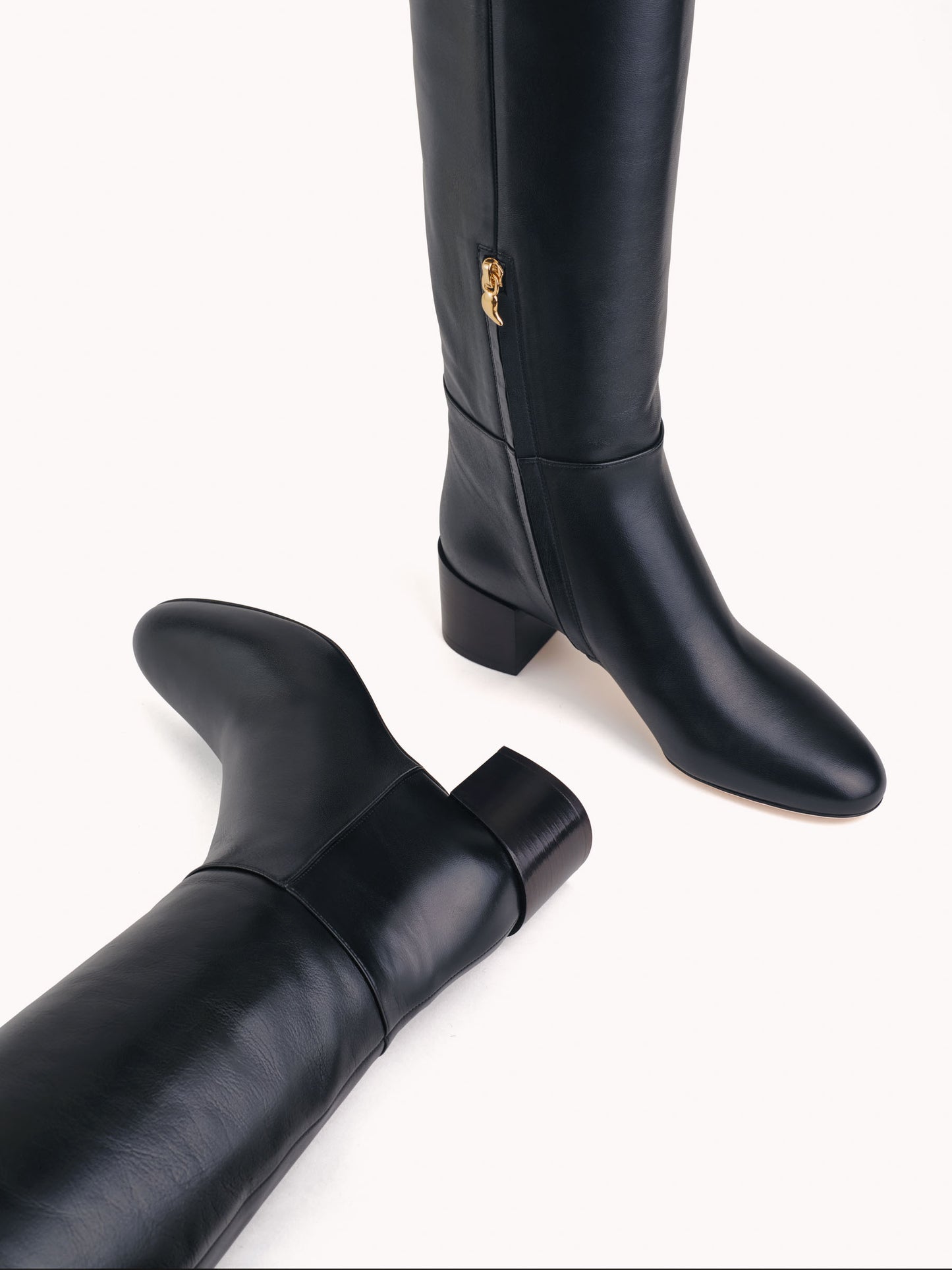 Adry Up mid-heel couture nappa black leather boots - Maison Skorpios by Adriana Abascal