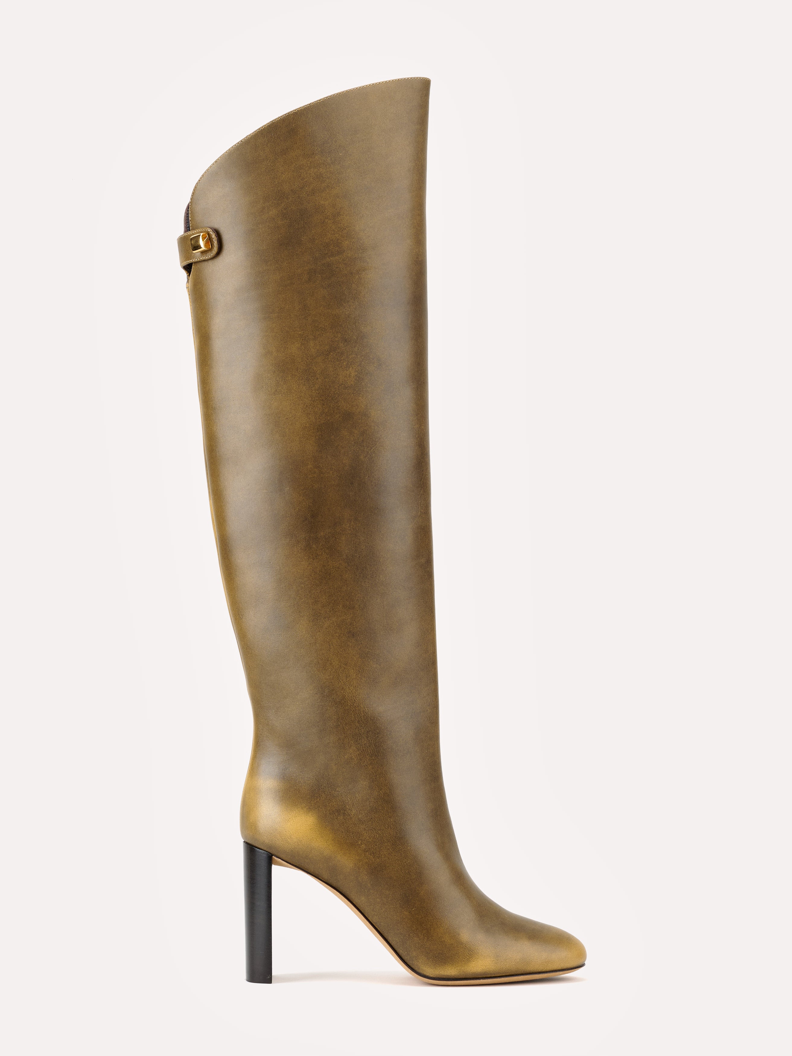 Bottes Adriana en cuir piper brun doré et talon haut - Maison Skorpios par Adriana Abascal