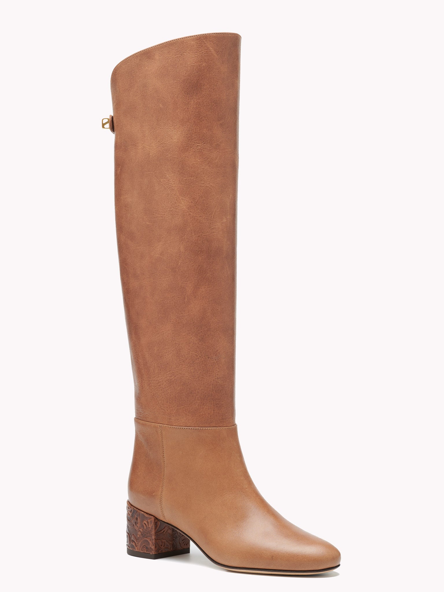 Luxury boots for women in cognac brown leather with mid heel Maison Skorpios by Adriana Abascal
