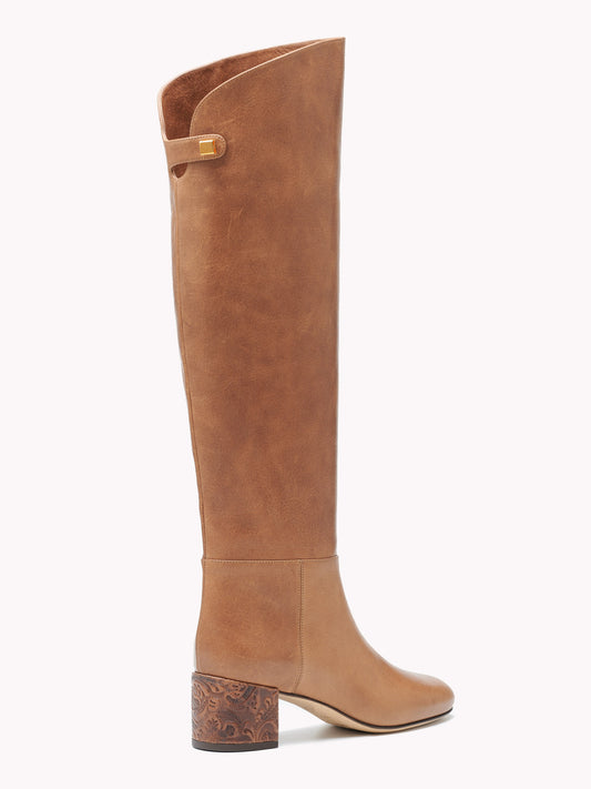 Brown cognac low heel boots for women Maison Skorpios by Adriana Abascal