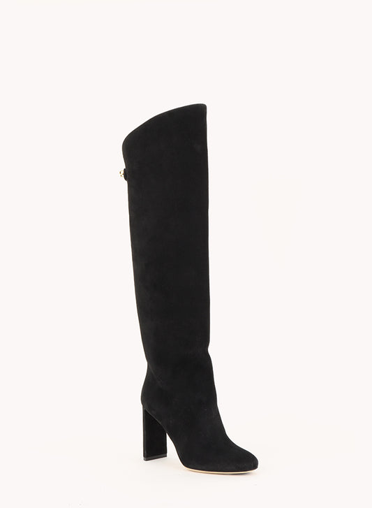Bottes Adriana en suède noir et talon haut - Maison Skorpios par Adriana Abascal