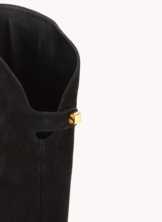 Bottes Adriana en suède noir et talon haut - Maison Skorpios par Adriana Abascal