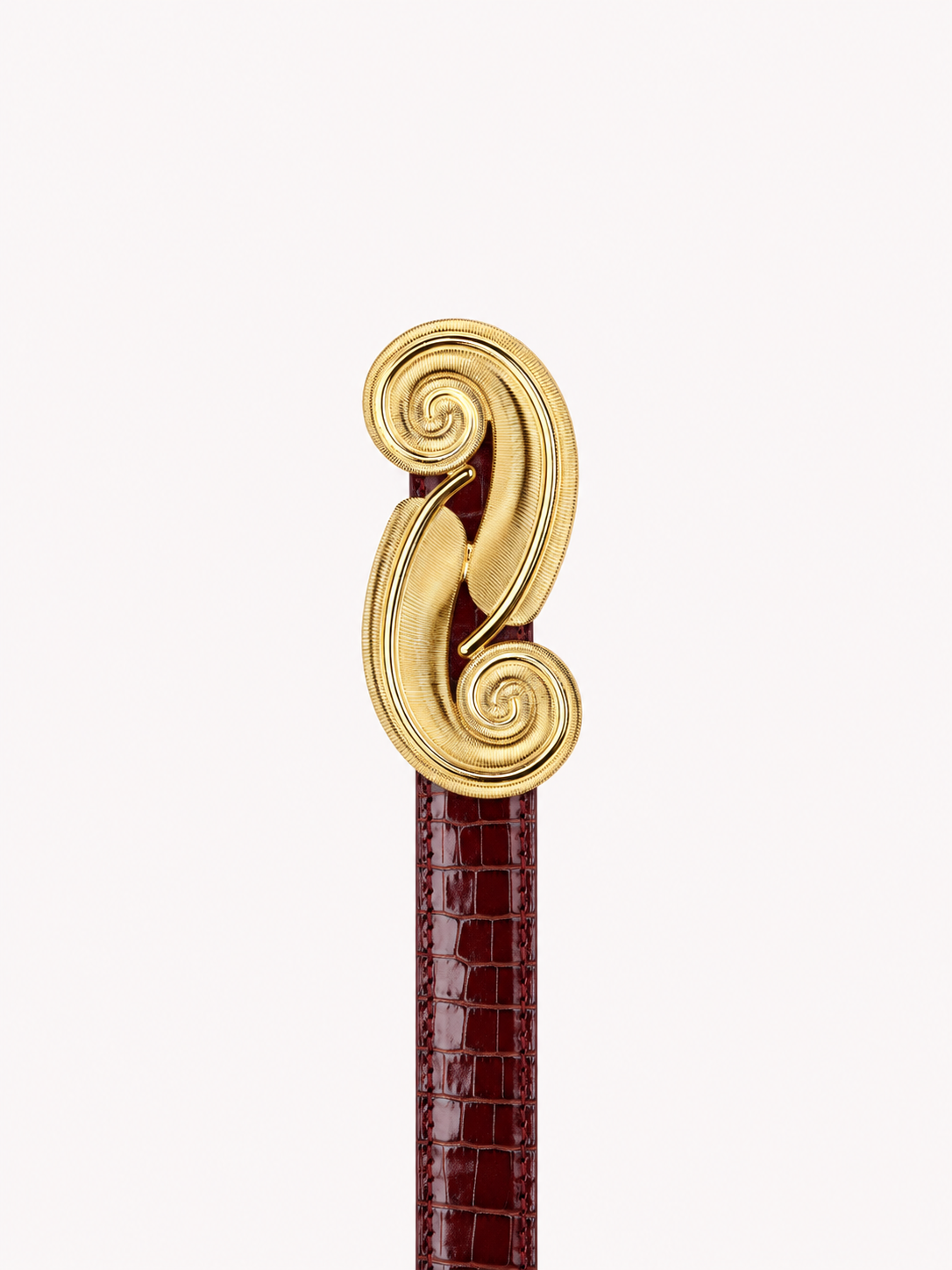 Ceinture Plume en cuir embossé façon crocodile bordeaux
