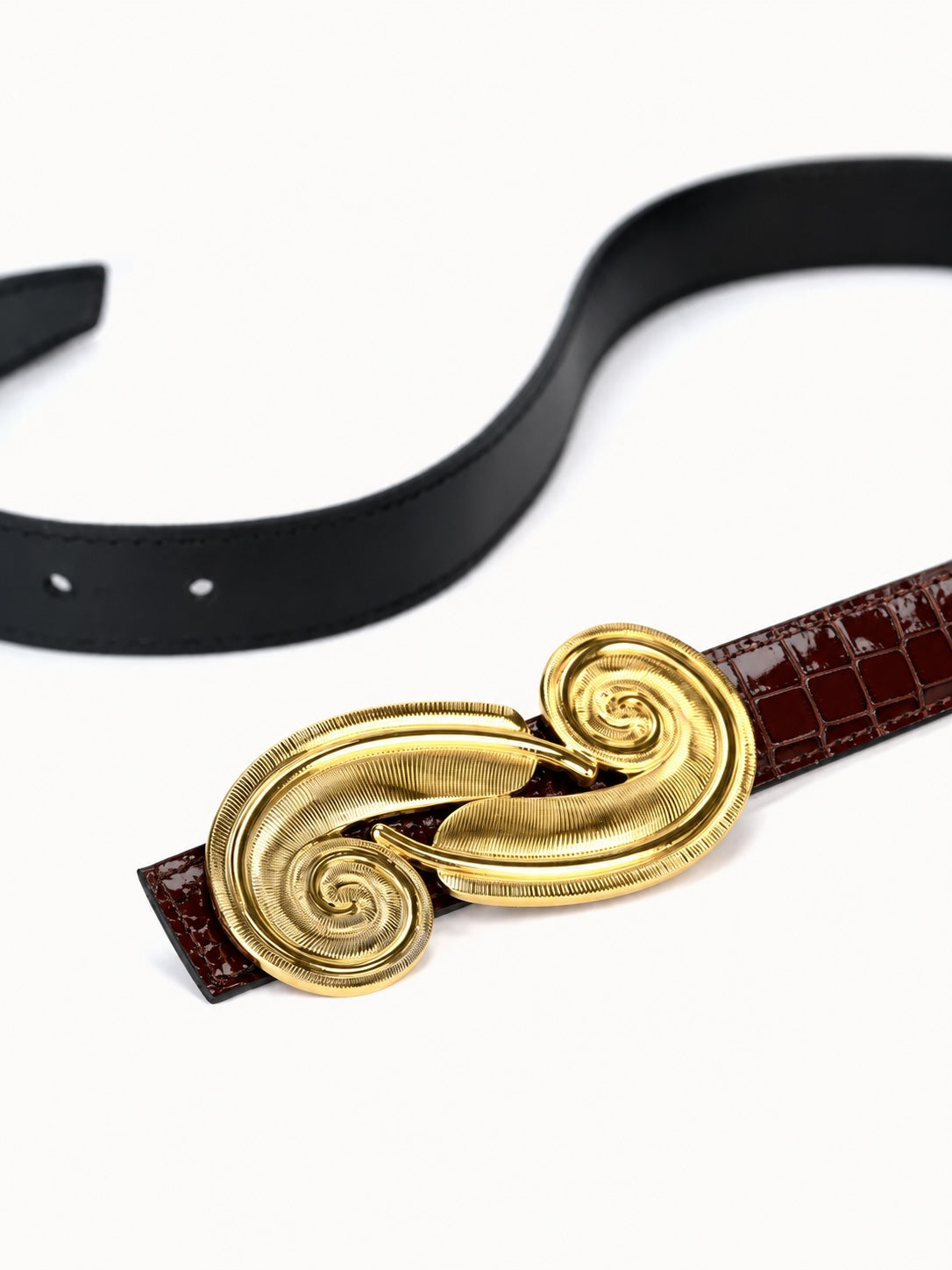 Ceinture Plume en cuir bordeaux effet croco