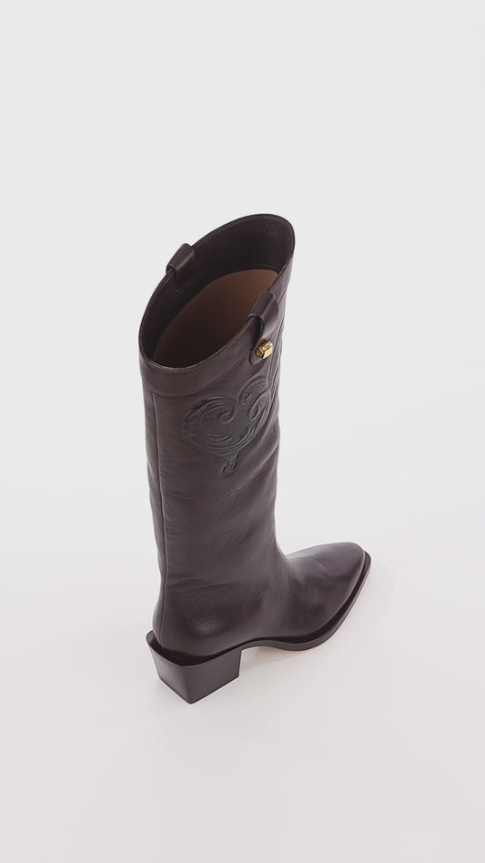 Bottes western Sienna Cordoba en cuir nappa marron - Maison Skorpios par Adriana Abascal