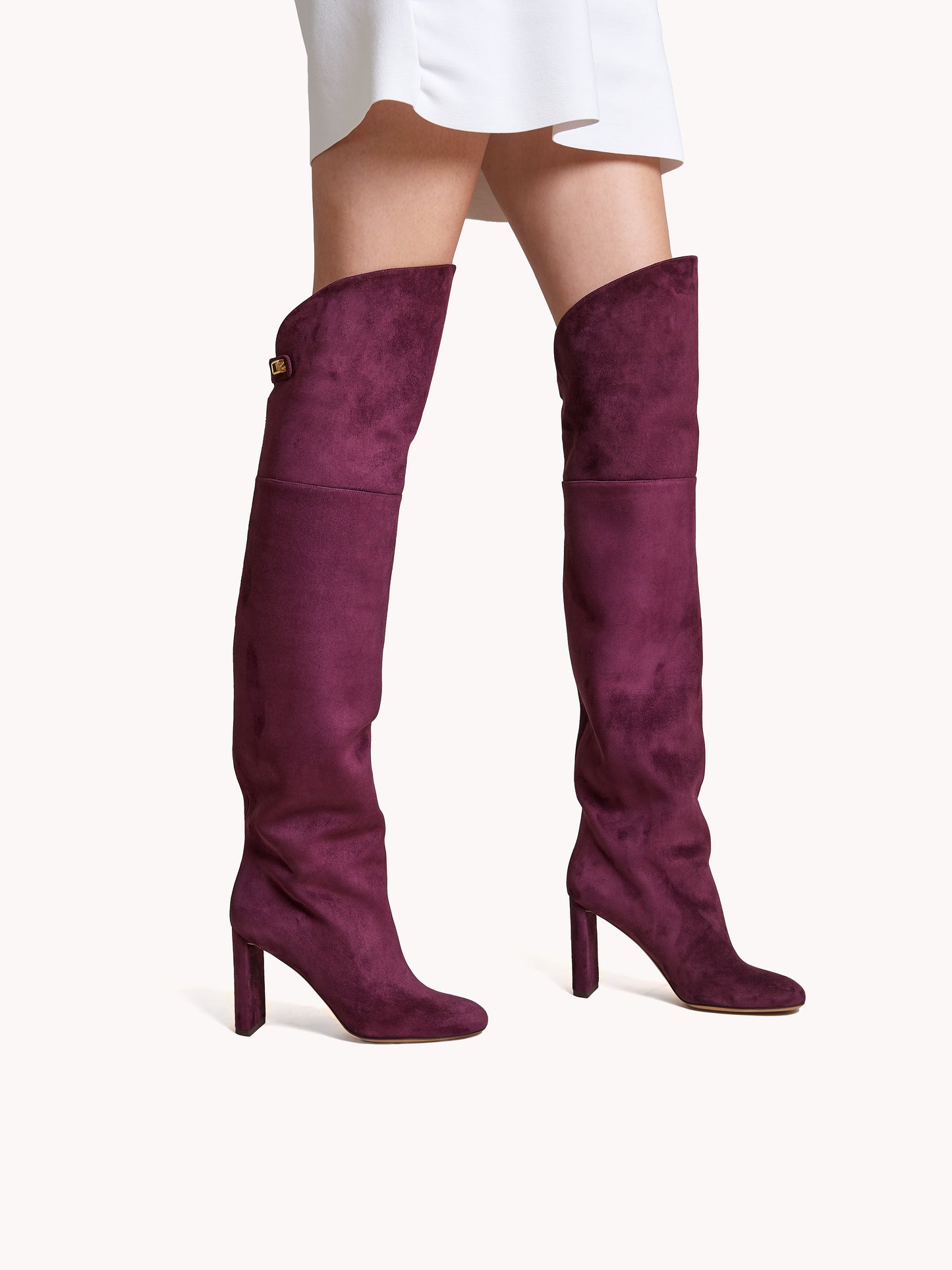 designer over the knee boots in purple suede leather maison skorpios by adriana abascal emanuele filiberto di savoia