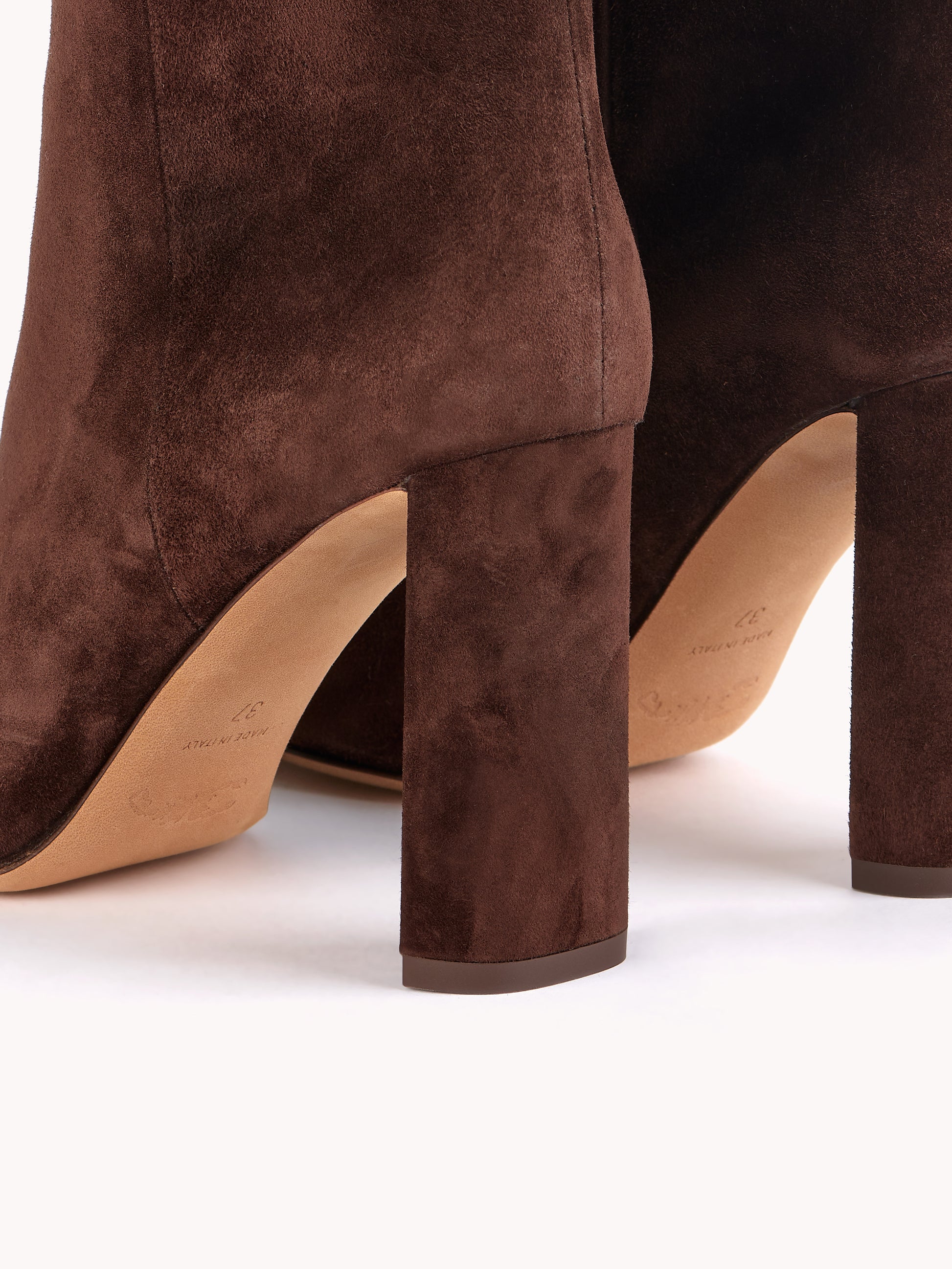 high heels brown suede ankle boots made with luxury materials maison skorpios by adriana abascal emanuele filiberto di Savoia