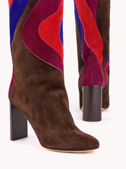 sophisticated high-heel suede patchwork boots skorpios