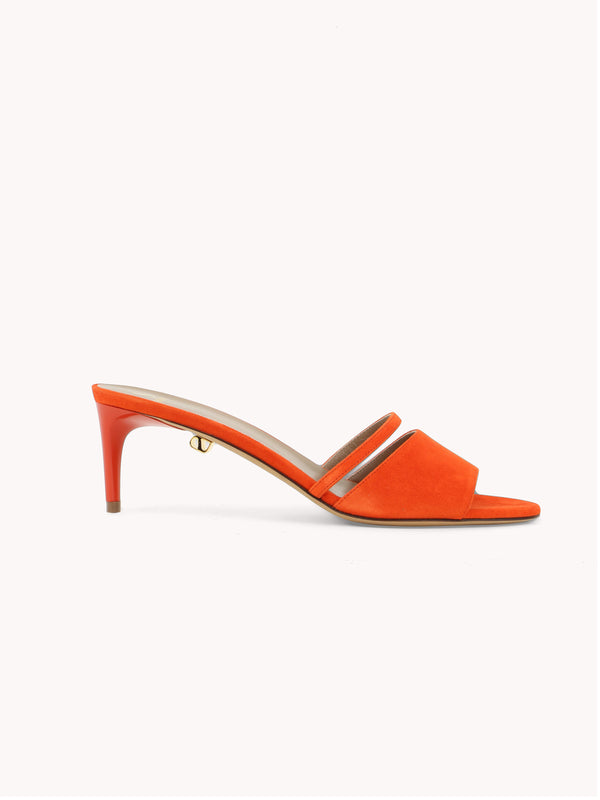 Ines + Mid-heel Papaya Suede Mule
