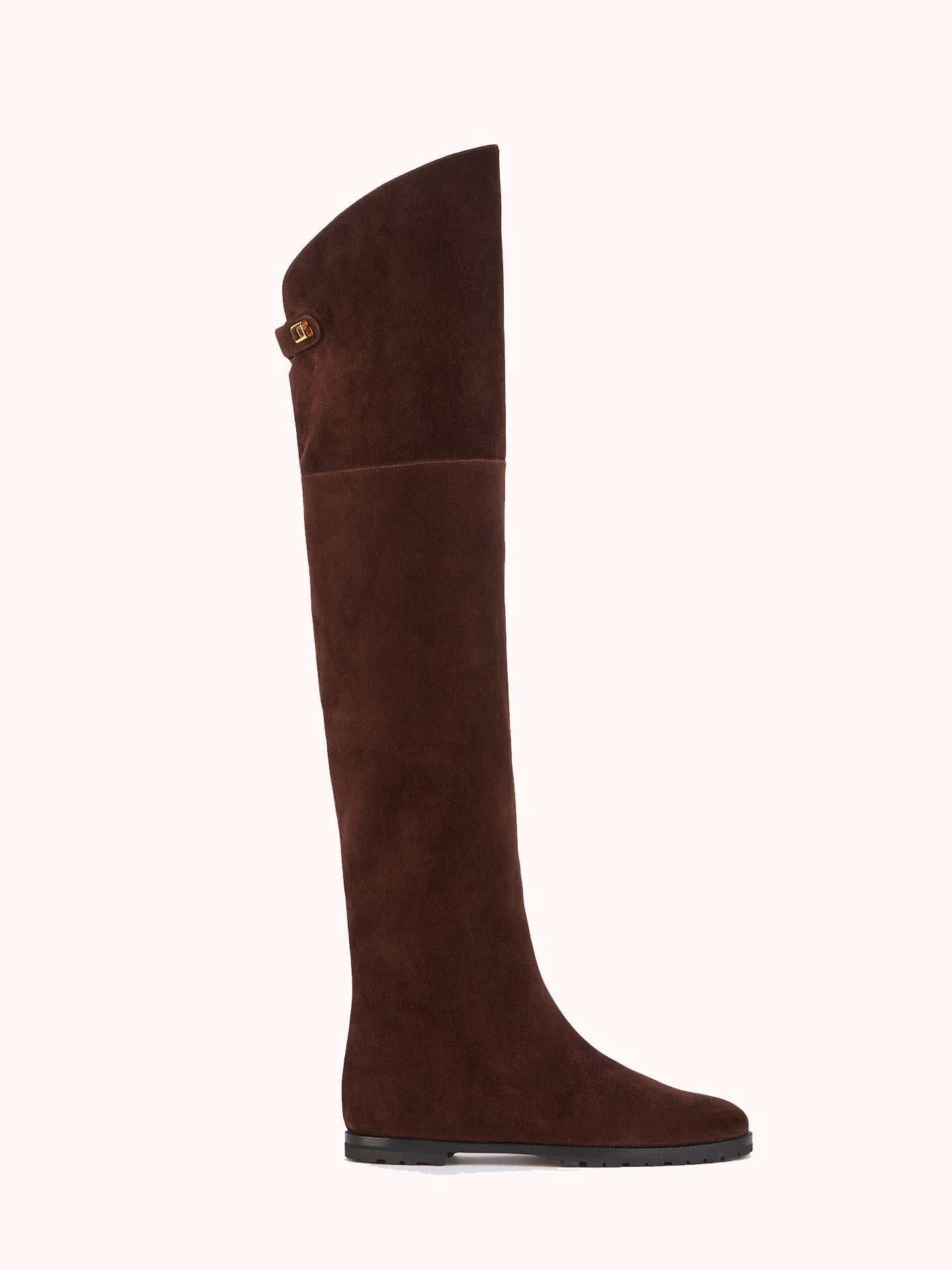 Thigh high flat boots in brown suede Stefania Maison Skorpios