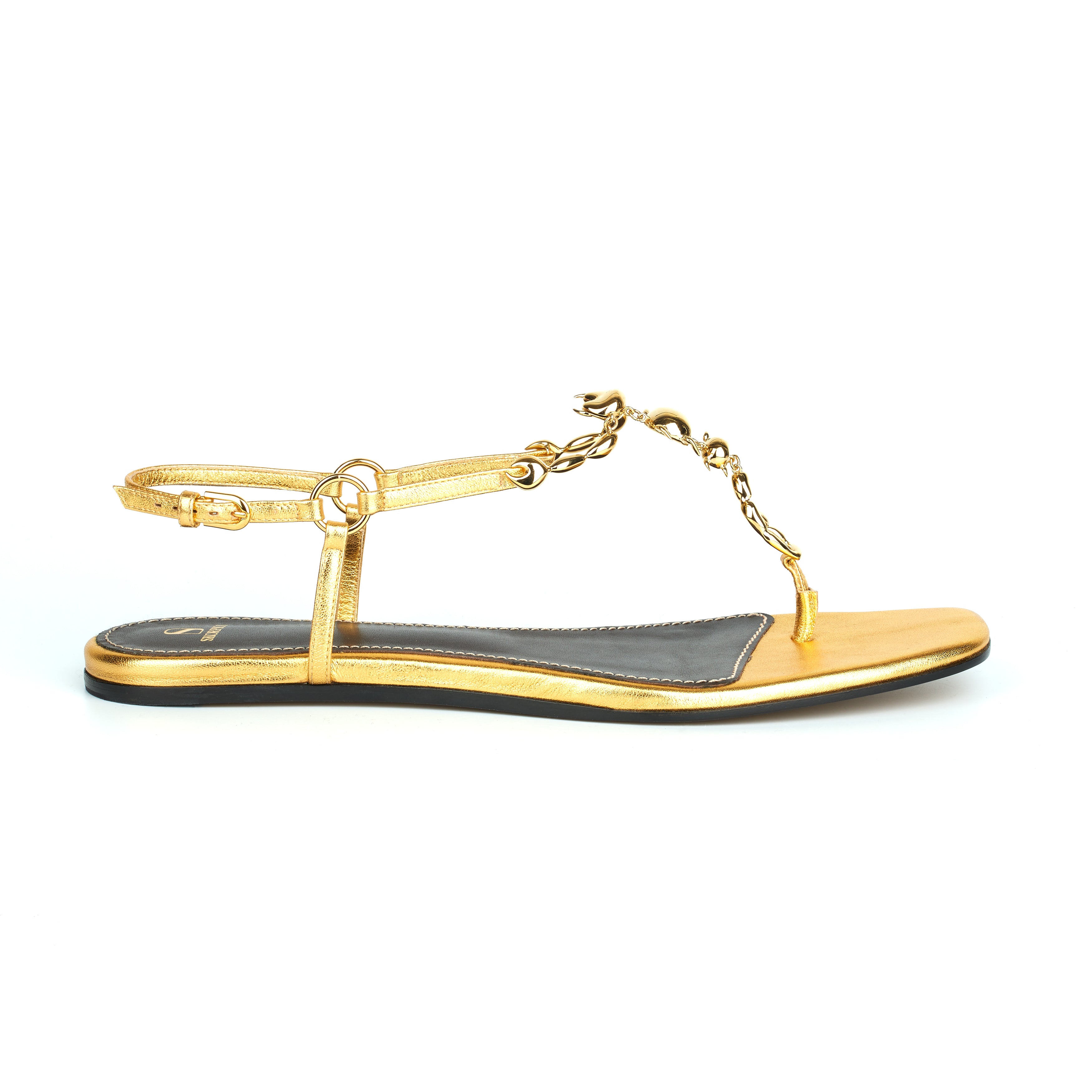 luxury flat sandals in nappa gold leather scorpio adjustable ankle strap maison skorpios by adriana abascal emanuele filiberto di Savoia