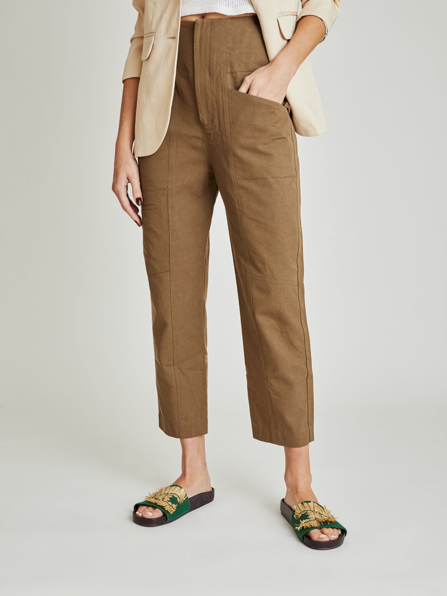 Sara raffia embroidered green Canvas slides - Maison Skorpios di Adriana Abascal