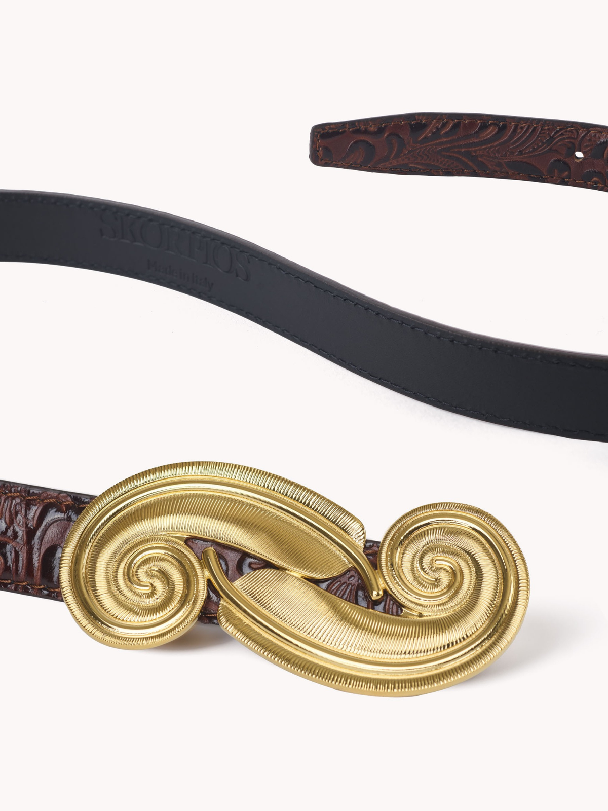 Ceinture Plume en cuir floral embossé marron pécan Charro Borgia