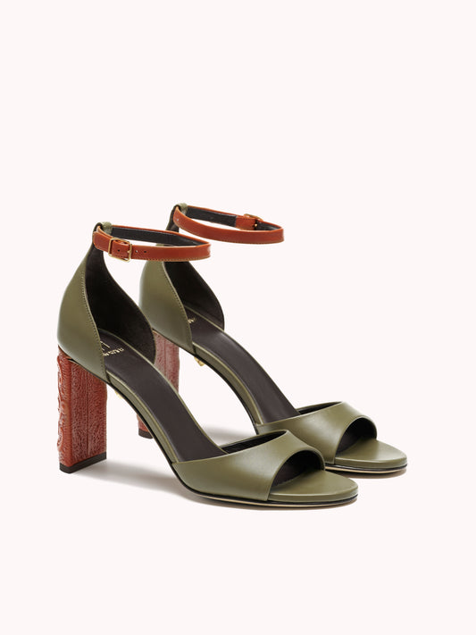 sophisticated high-heel nappa khaki sandals skorpios