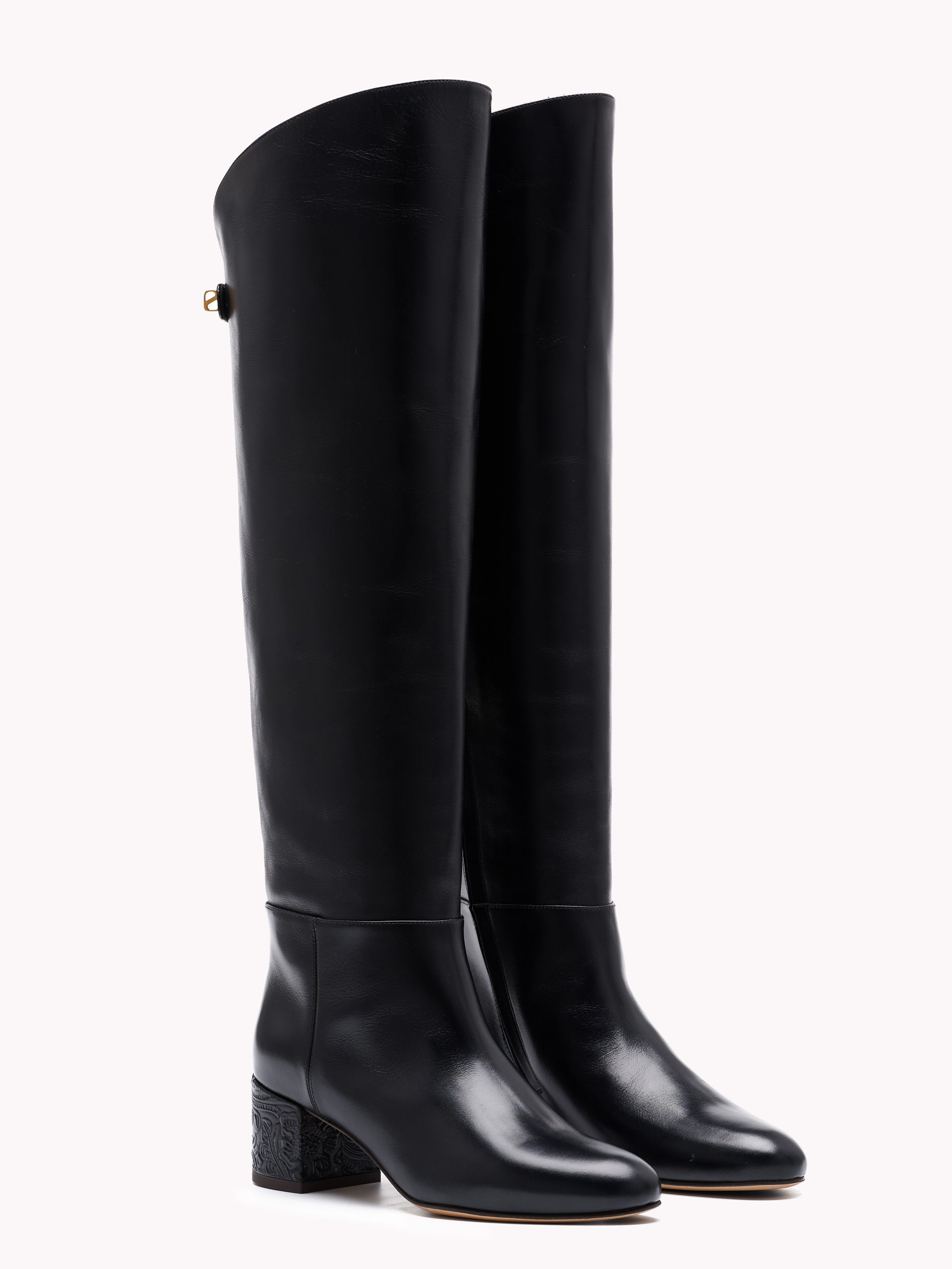Luxury black leather boots with mid heels by Adriana Abascal Emanuele filiberto