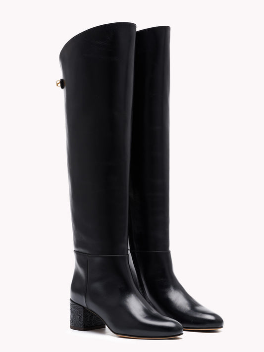 Luxury black leather boots with mid heels by Adriana Abascal Emanuele filiberto