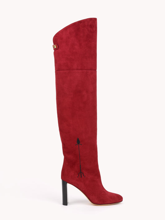 Marylin Malaga over-the-knee burgundy suede boots - Maison Skorpios by Adriana Abascal