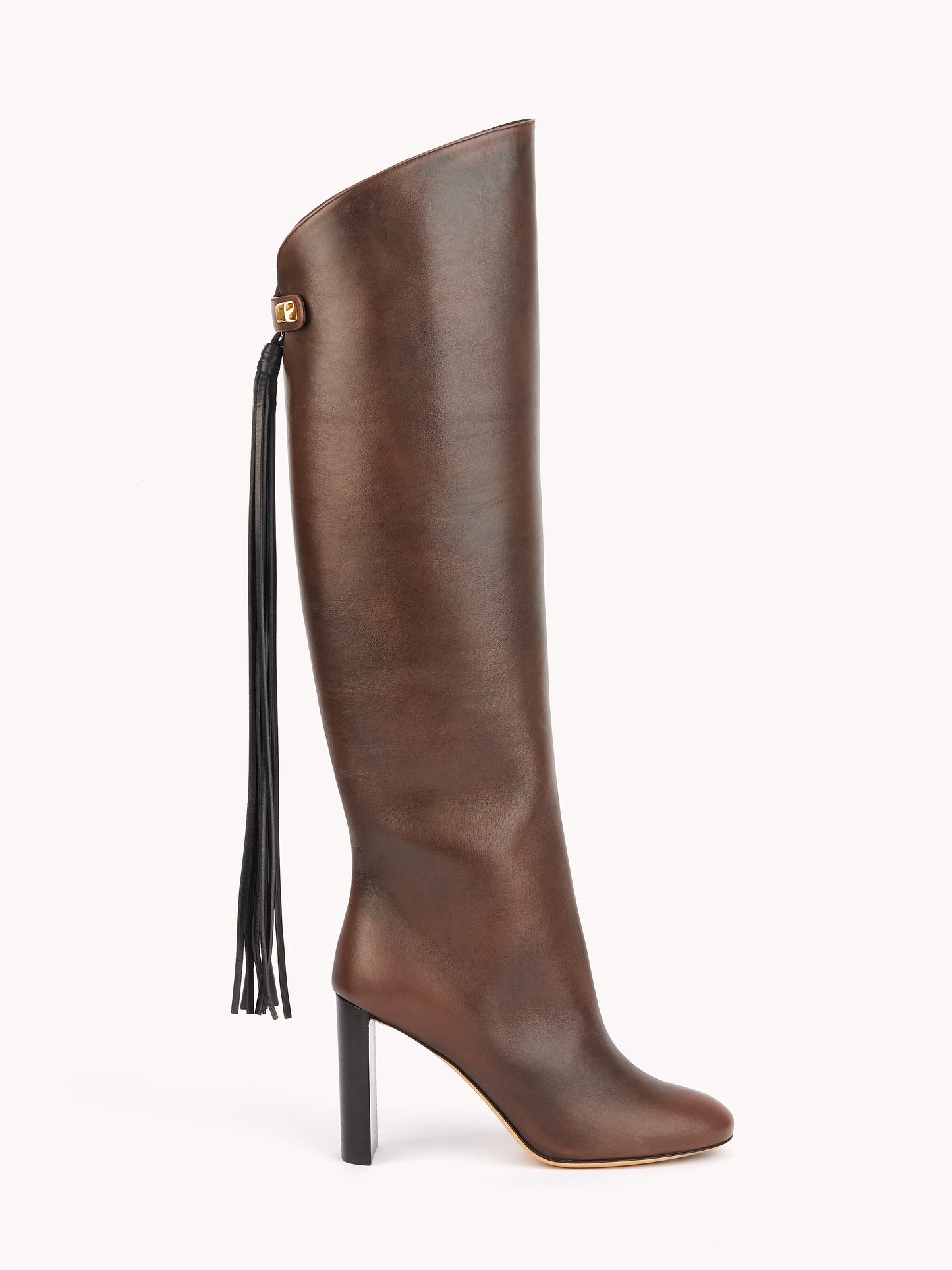 luxury equestrian brown chocolate leather boots with high heels skorpios