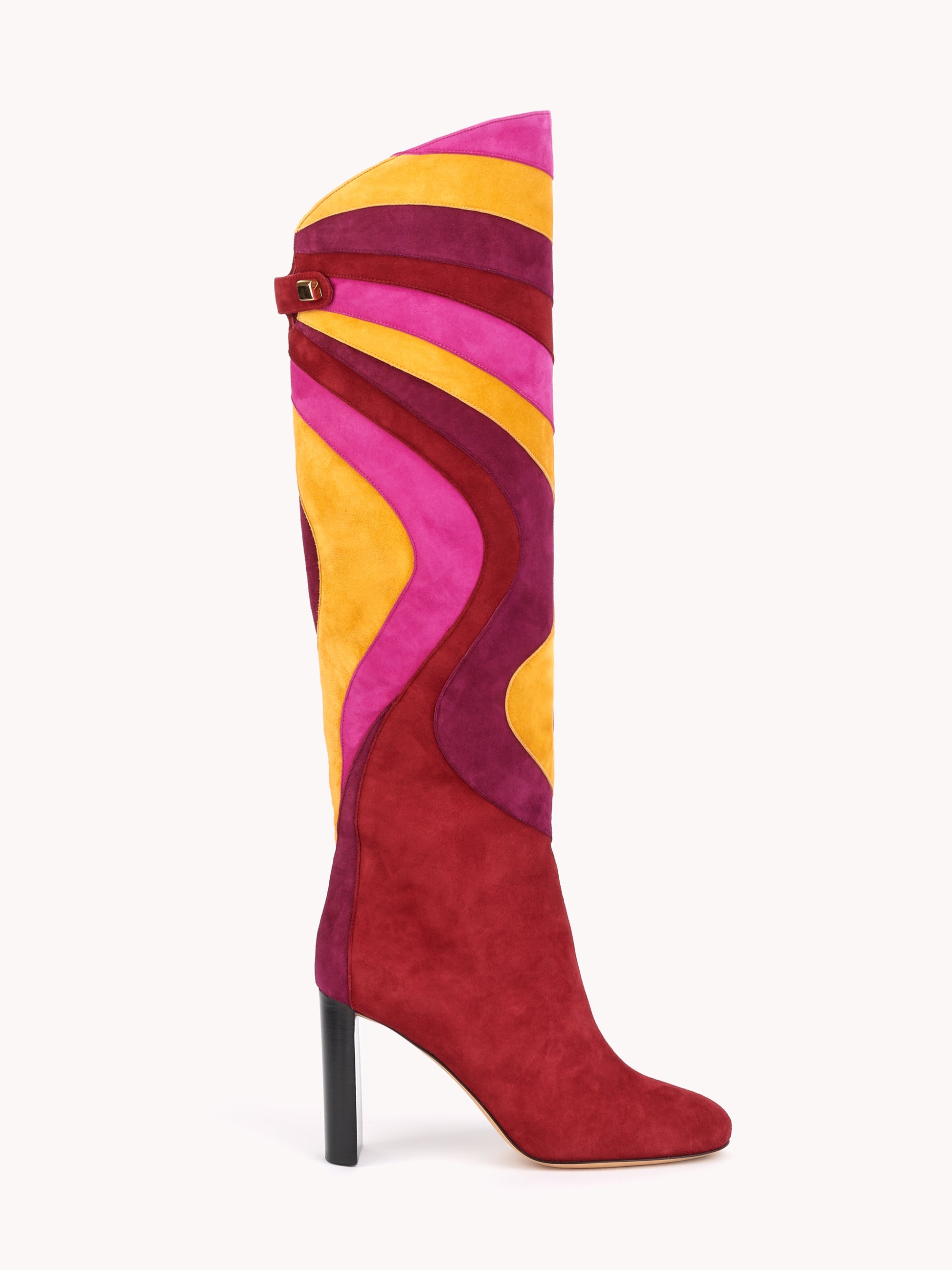Stivali Aurora in Pelle scamosciata Bordeaux con Tacco Alto e Patchwork