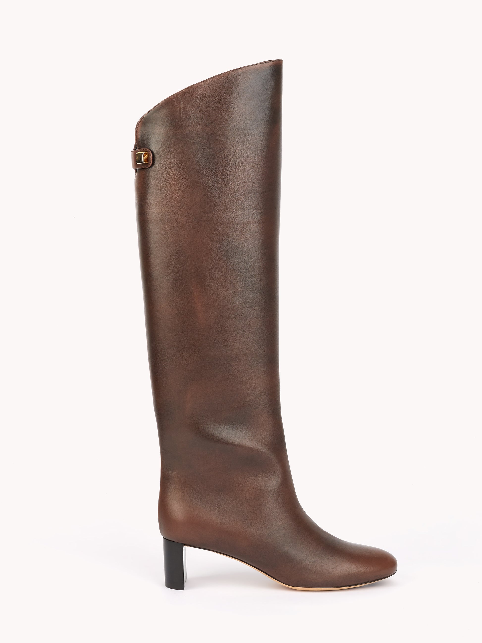 luxurious brown chocolate leather boots mid-heel skorpios