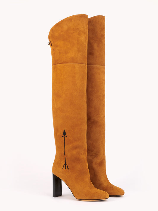Marylin Malaga over-the-knee brown suede boots - Maison Skorpios by Adriana Abascal