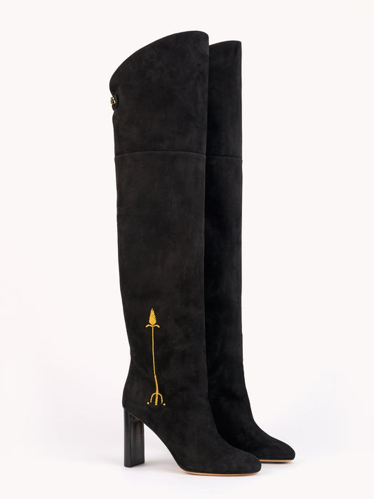 Marylin Malaga over-the-knee black suede boots - Maison Skorpios by Adriana Abascal