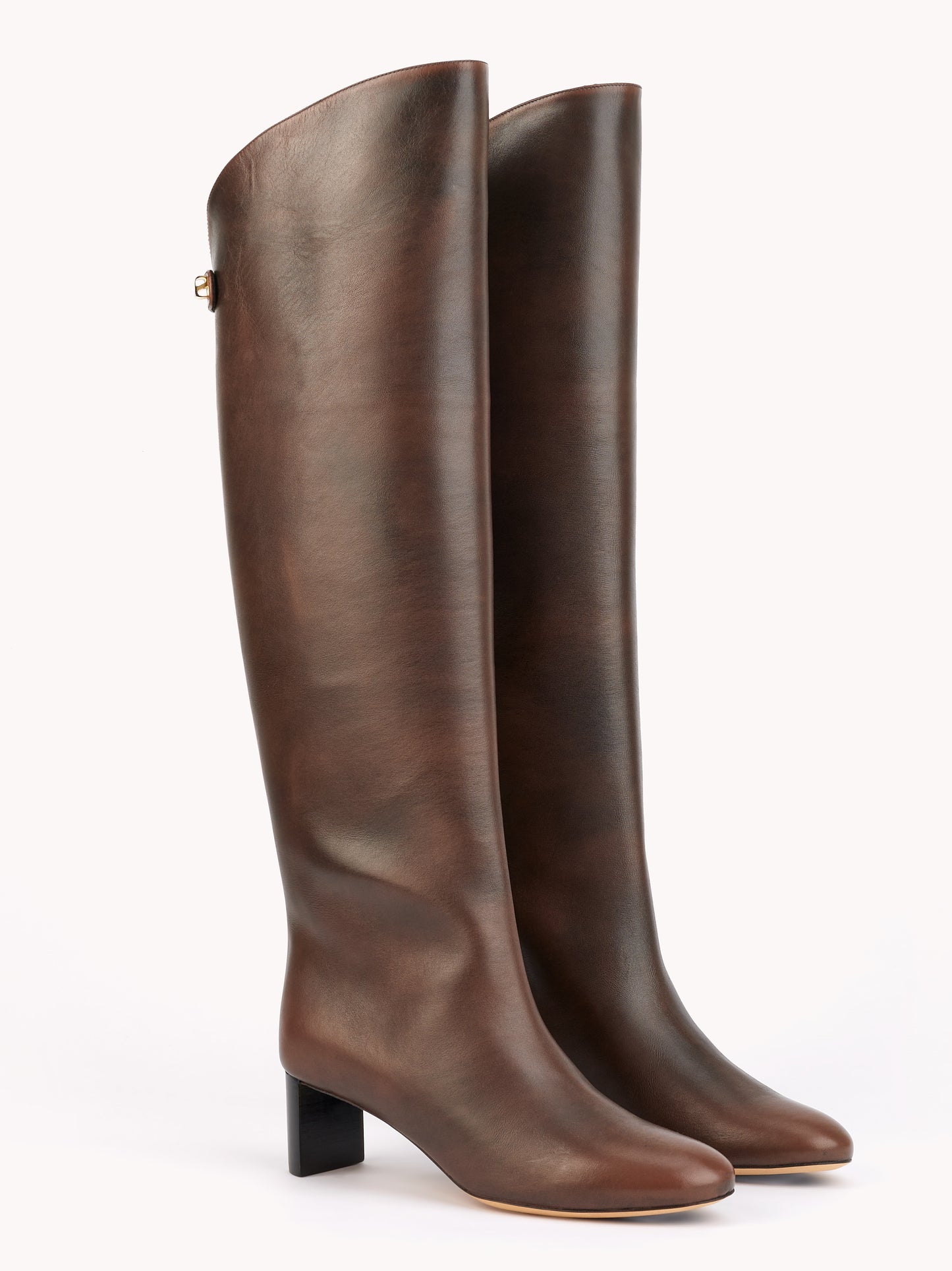 elegant chocolate brown leather boots mid-heel skorpios