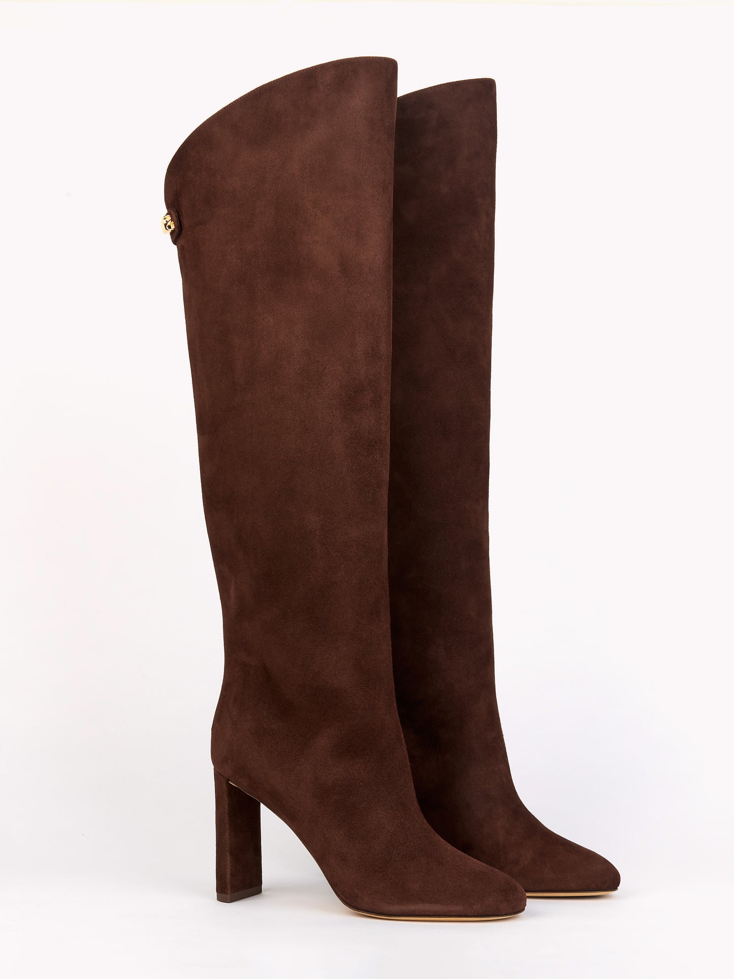 Designer boots in brown suede with high heels maison skorpios by adriana abascal Emmanuel de savoie 