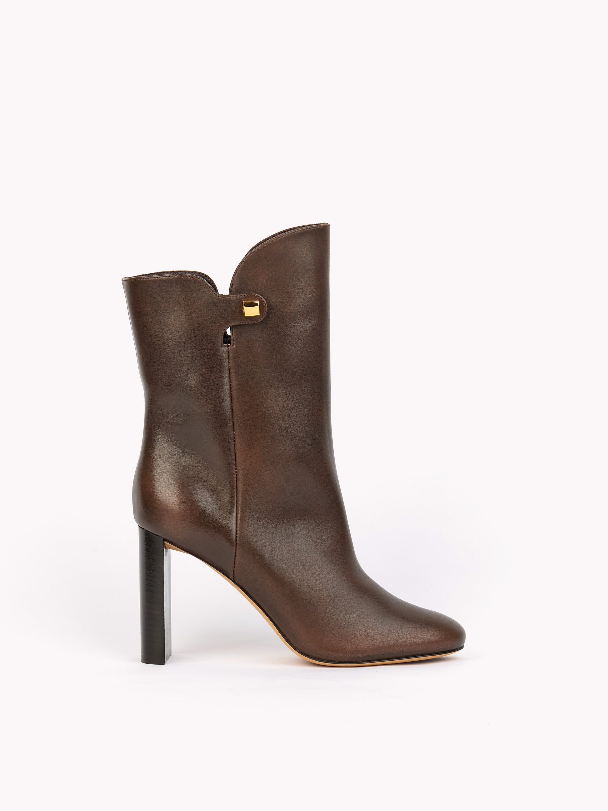 high-heel brown chocolate leather ankle boots skorpios